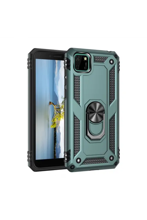 Huawei Y5p Kılıf Sofya Yüzüklü Silikon Kapak - Yeşil