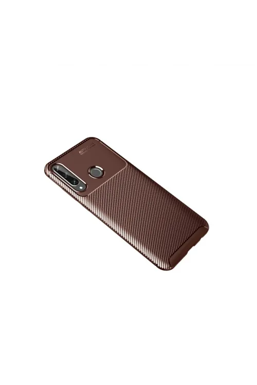 Huawei Y6p Kılıf Auto Focus Karbon Kapak - Kahverengi