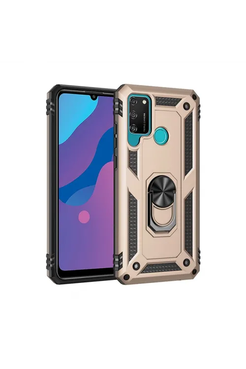 Huawei Y6p Kılıf Sofya Yüzüklü Silikon Kapak - Gold