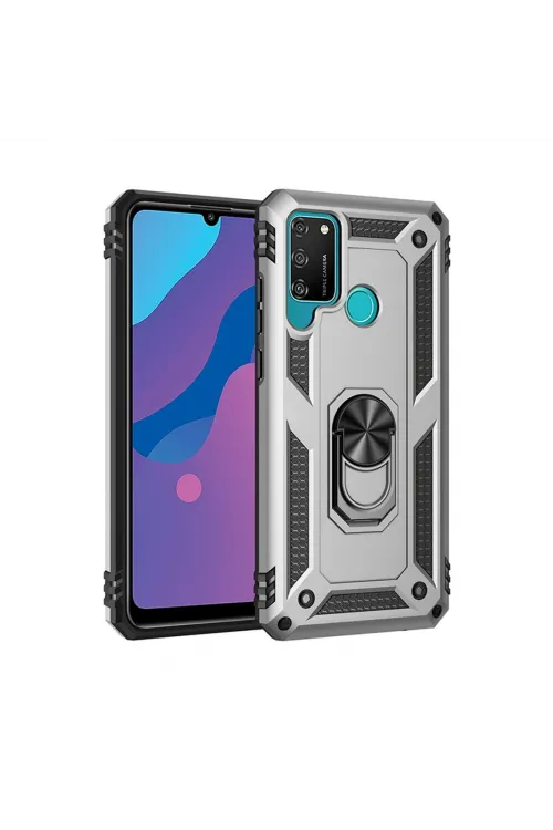 Huawei Y6p Kılıf Sofya Yüzüklü Silikon Kapak - Gümüş