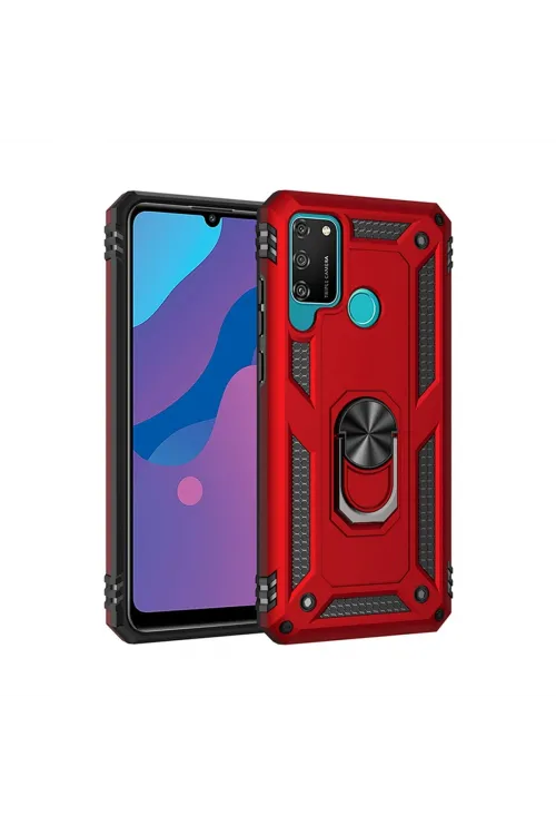 Huawei Y6p Kılıf Sofya Yüzüklü Silikon Kapak - Kırmızı