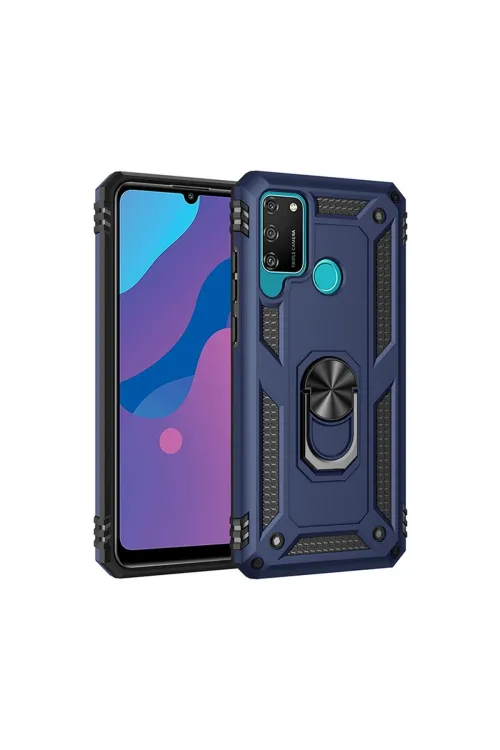 Huawei Y6p Kılıf Sofya Yüzüklü Silikon Kapak - Lacivert