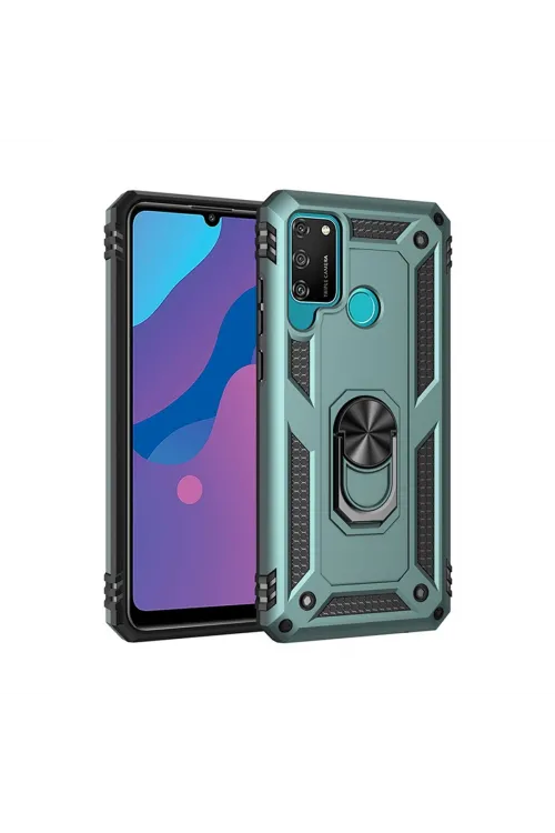 Huawei Y6p Kılıf Sofya Yüzüklü Silikon Kapak - Yeşil