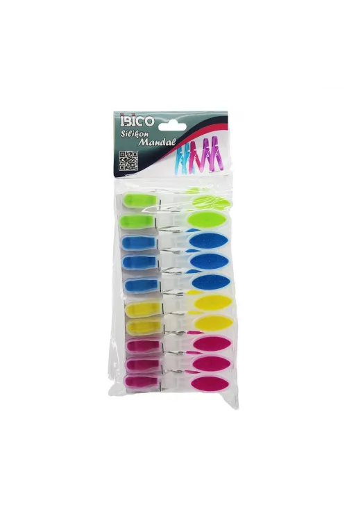 İbico İ21-038 ( 10pcs ) ( Renkli Silikon Ağız & Bas-aç ) ( Şeffaf Plastik ) Mandal*12x12