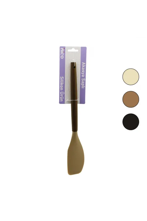 İbico İ22-020 ( Renkli Silikon ) ( Ahşap Akasya Saplı ) ( Yan ) Spatula ( 30cm )*6x24