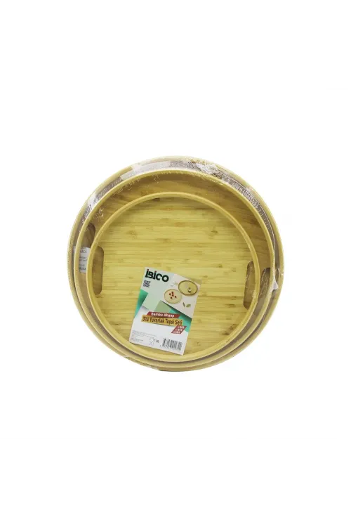 İbico İ22-272 ( 3 Boy ) ( Yuvarlak ) ( Bambu Ahşap ) Tepsi Seti ( Çap: 30cm & 35cm & 38cm )*12