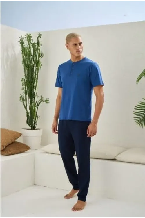 ieg™  2207 Erkek Battal Midi Yaka Pijama Takım
