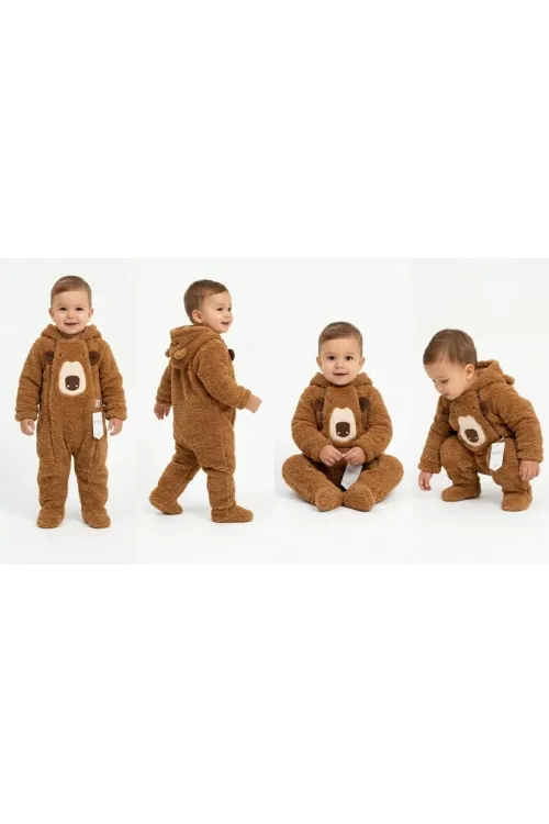 3/12 Ay Peluş Kumaş Çift Fermuarlı Bebek Tulumu
