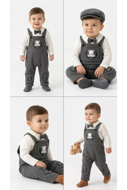 0/18 Ay Kasketli 3 Parça Salopet Bebek Takımı