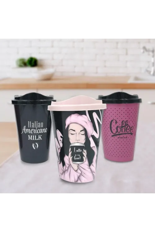 ieg™  3 Adet Kahve Bardağı Seti Dekoratif Plastik Kahve Muhafaza Bardağı