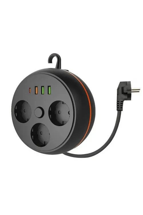 ieg™  3 Adet Soket,3 Adet USB ve 1 Adet Type-C Girişli Termal Akım Korumalı Makaralı Priz 3395