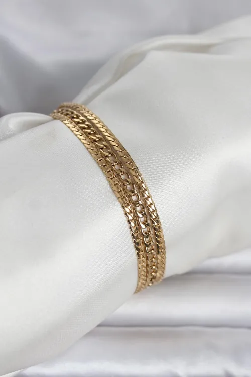 316L Çelik Gold Renk 3lü Kadın Bileklik TJ-BB8384