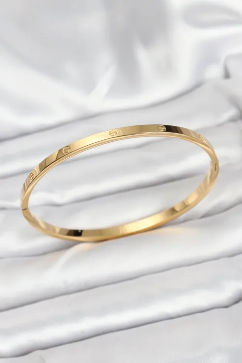 316L Çelik Gold Renk 65 mm İnce Kadın Kelepçe Bileklik TJ-BB7915