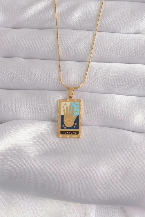 316L Çelik Gold Renk Karışık Mineli El Figür Tarot Kolye TJ-BKO9035