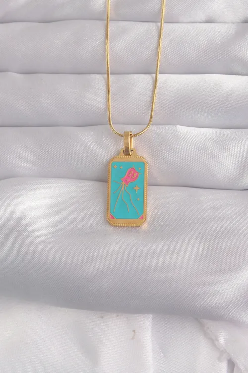 316L Çelik Gold Renk Mavi Mineli Tarot Kolye TJ-BKO9030