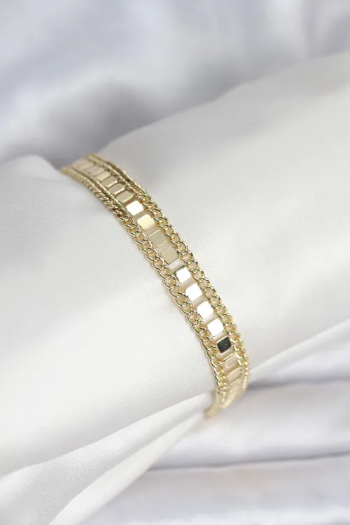 316L Çelik Gold Renk Pullu Zincir Model Kadın Bileklik TJ-BB8159