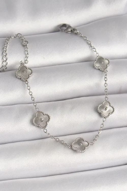 316L Çelik Gümüş Renk İşlemeli Baby Boy Yonca Model Kadın Bileklik TJ-BB6927