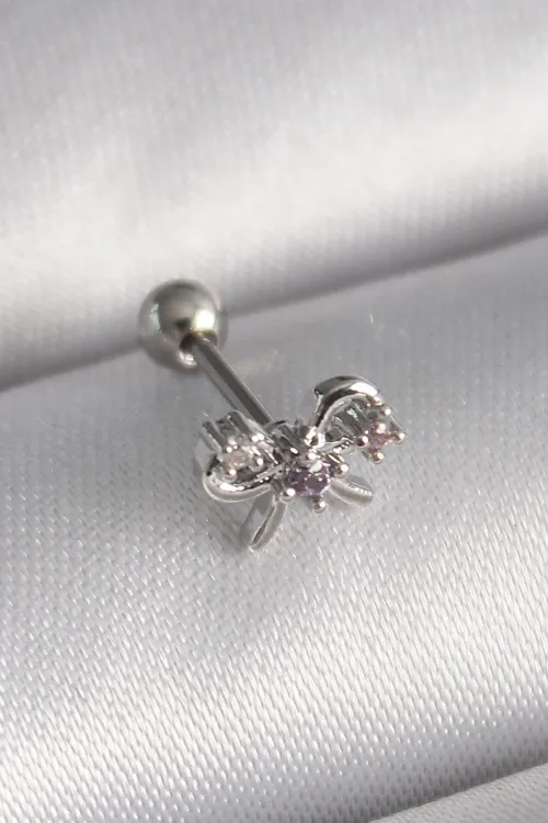 316L Çelik Gümüş Renk Zirkon Taşlı Kurdele Tragus Piercing TJ-PR1265