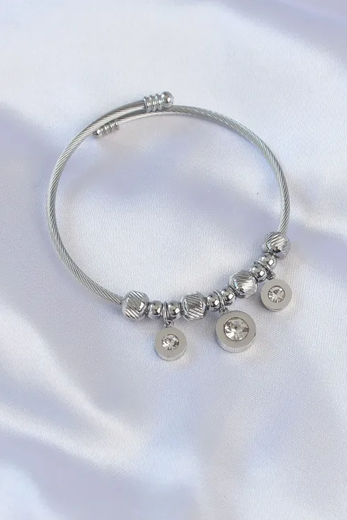 316L Çelik Gümüş Renk Zirkon Taşlı Model Charm Bileklik TJ-BB6090