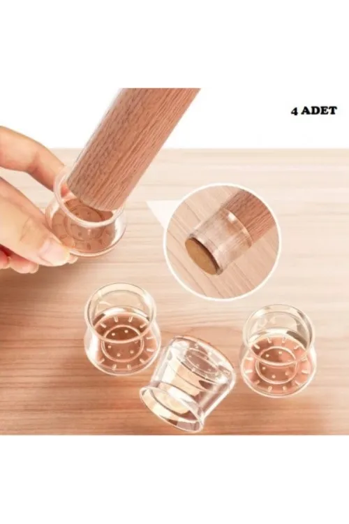 4lü Keçeli Şeffaf Silikon Sandalye Ayak Koruyucu Seti