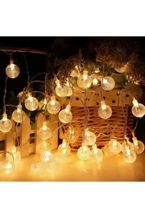 5m 28 Led Kristal Top Gün Işığı Şeffaf Kablo Fişli Eklemeli