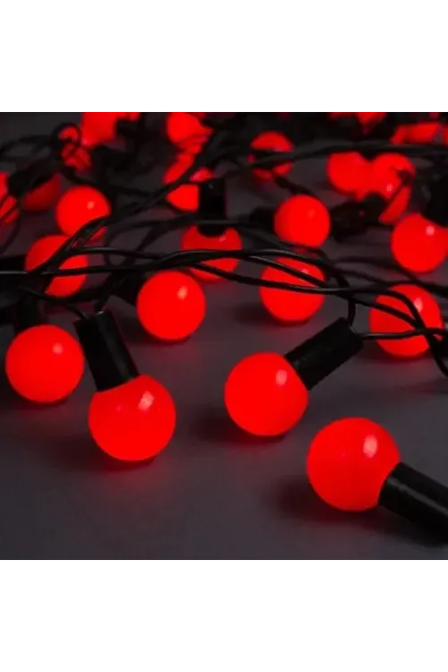 5m 28 LED Mini Top Işık Kırmızı - Fişli, Siyah Kablo