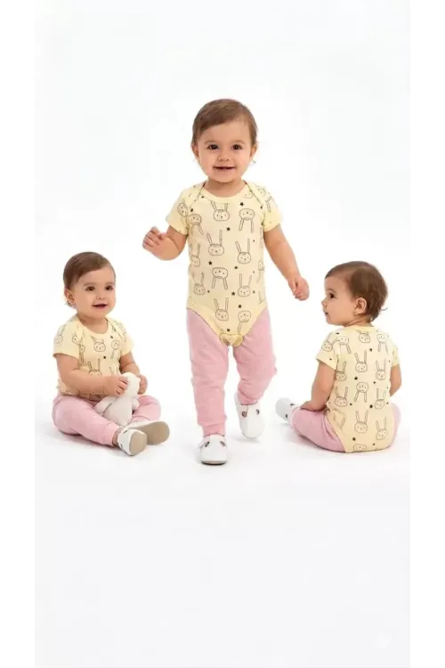 6/18 Ay Baskılı Zıbınlı Penye Bebek Takımı