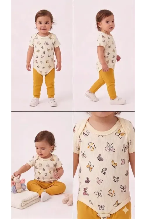6/18 Ay Baskılı Zıbınlı Penye Bebek Takımı