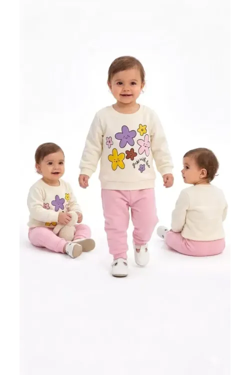 6/24 Ay Çiçek Baskılı Basic Bebek Takımı