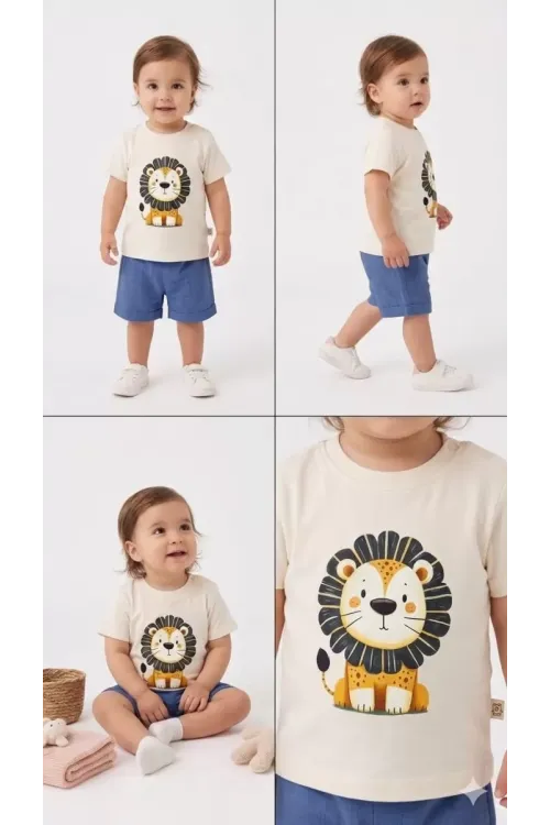 6/24 Ay Keten Şortlu Basic Bebek Takımı