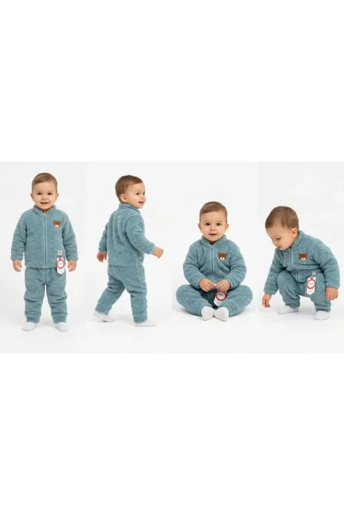6/24 Ay Peluş Kumaş Fermuarlı Bebek Takımı