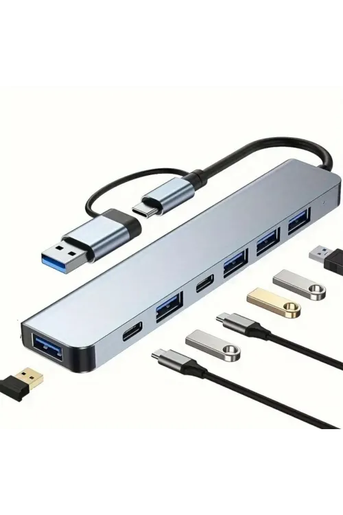 8 in 1 Usb Çevirici Notebook Macbook Type-C Uyumlu Görüntü Aktarıcı Hub