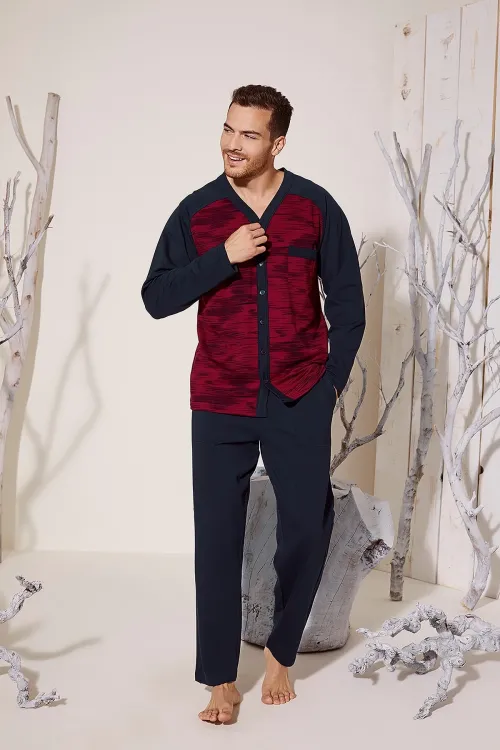ieg™  8025 Erkek  V Yaka Boydan Düğmeli Pijama Takımı