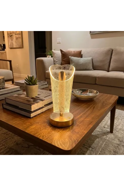 Açık Silindirik Kristal Damla Model LED Masa Lambası – Gold Tabanlı, Dokunmatik, 3 Renk Işık Modlu, Şarjlı Modern Dekoratif Gece Lambası