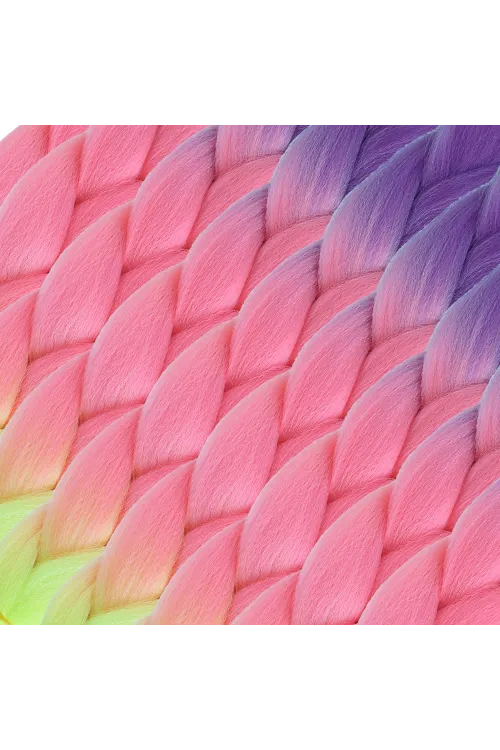 Afrika Örgülük Ombreli Sentetik Saç 100 Gr. - Mor / Açık Pembe / Neon Sarı