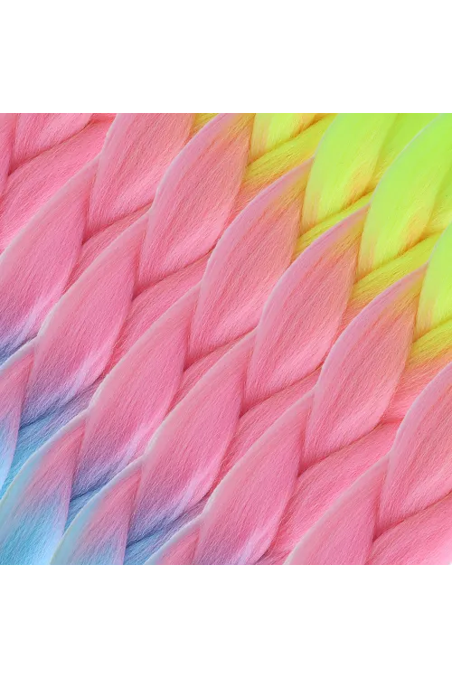 Afrika Örgülük Ombreli Sentetik Saç 100 Gr. - Neon Sarı / Pembe / Açık Mavi