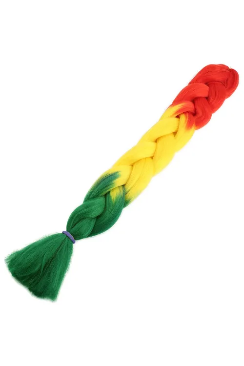 Afrika Örgüsü Ve Rasta İçin Sentetik Ombreli Saç - Turuncu / Sarı / Yeşil