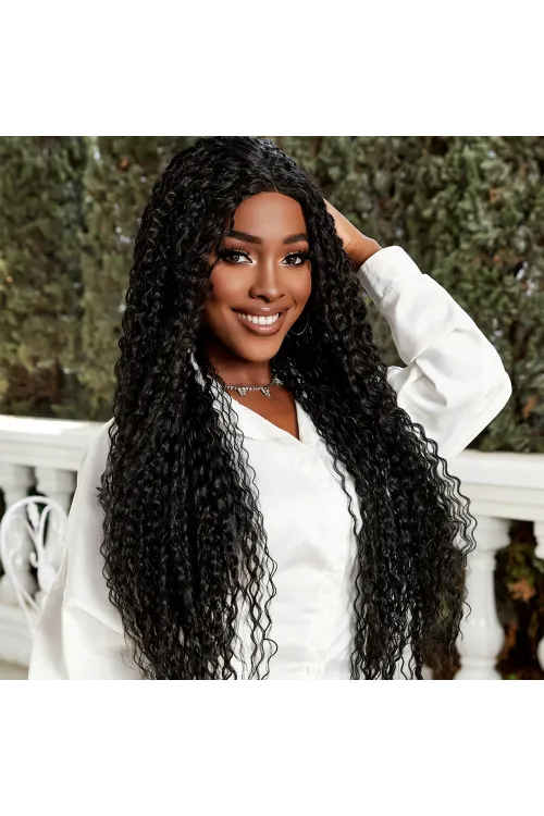 Afro Dalga Fiber Sentetik Tül Peruk - Siyah