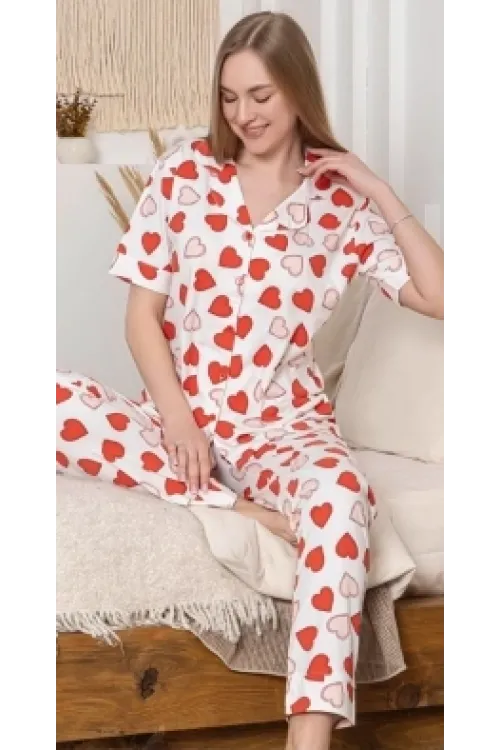 ieg™ Alissa 6295 Kadın Kalp Desenli Patlı Pijama Takımı