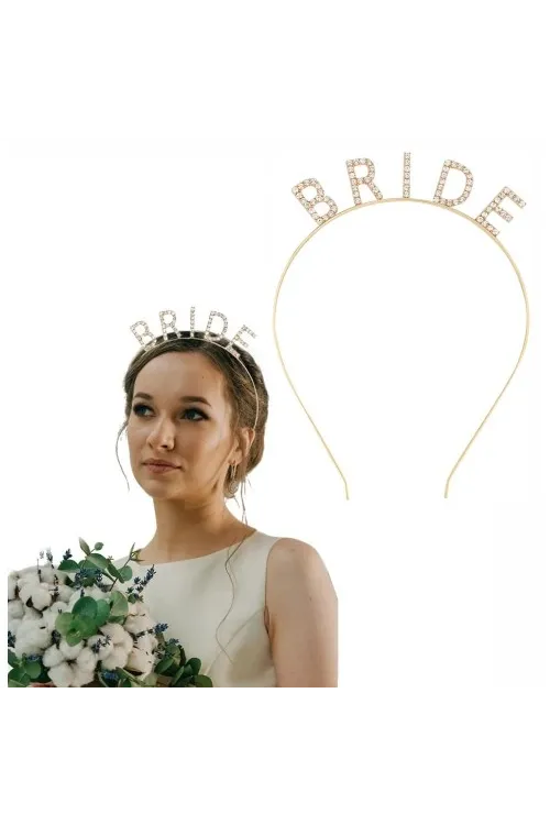 Altın Gold Renk Bekarlığa Veda Kristal Taş Bride Tacı İthal