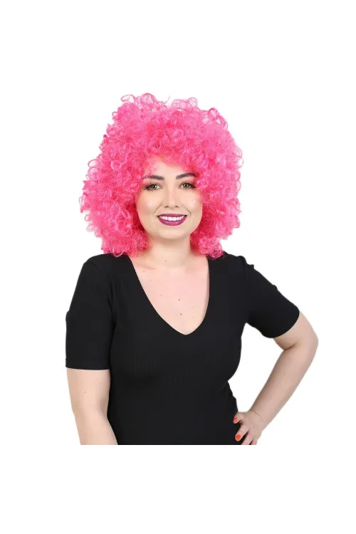 Animasyon Parti Ve Palyaço Peruğu - Neon Pembe