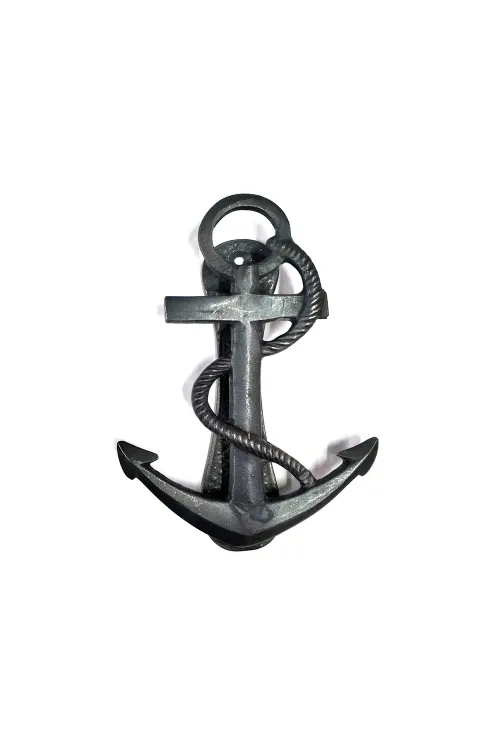 ieg™ Antika Tarz Dekoratif Pirinç Halatlı, Çapa, Denizci, Gemici Kapı Tokmağı, Taktak - 170x60mm, Oksit