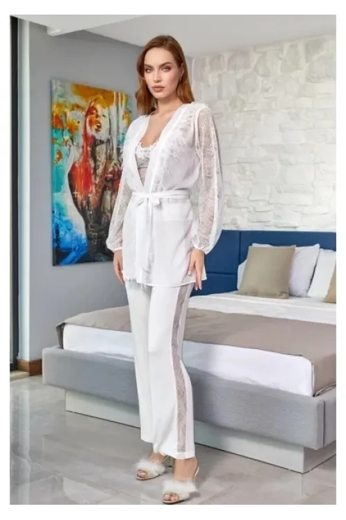 ieg™ Aqua 24584 Dantel Detay Sabahlıklı 3lü Pijama Takımı