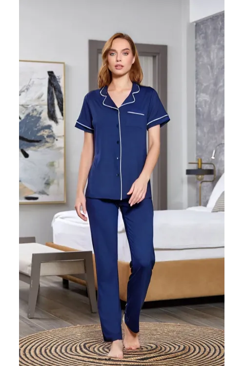 ieg™ Aqua 25526 Kısa Kol Gömlek Yaka Pijama Takımı