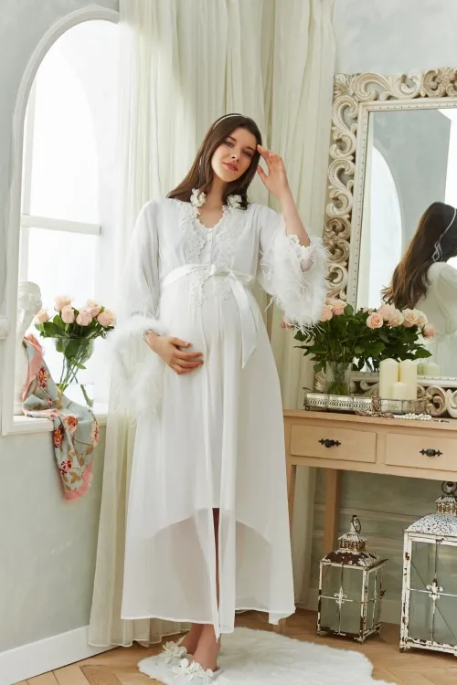 ieg™ Aqua 26355 Otrişli Şifon Pullu Brodeli Sabahlık