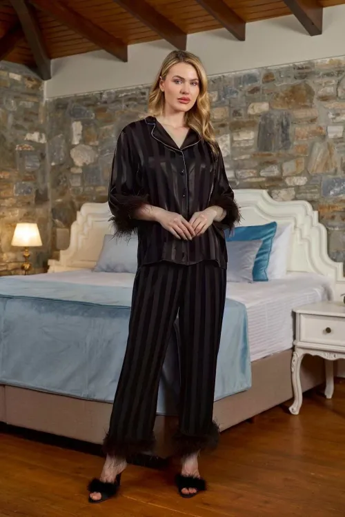 ieg™ Aqua 26375 Çizgili Orjişli Gömlek Yaka Pijama Takımı