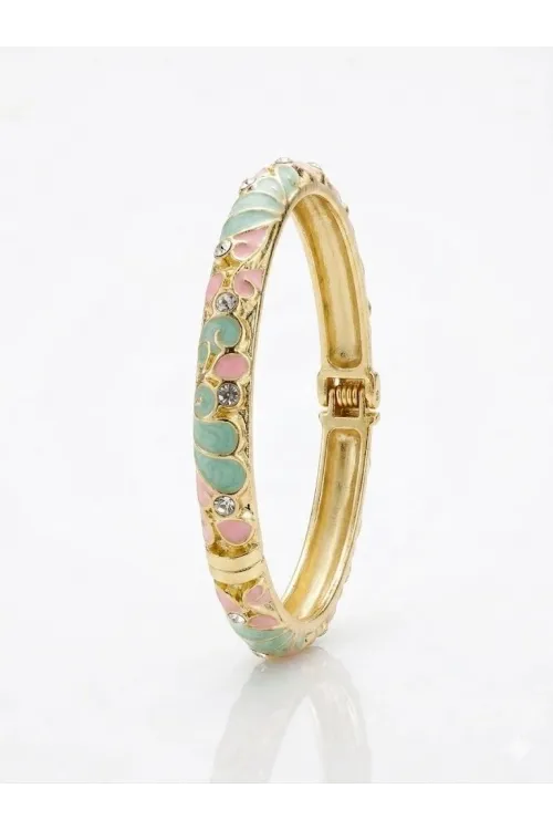 IEG - AQua Petal Pembe  & Su Yeşili Mine İşlemeli Kelepçe Bileklik - Kbl0451