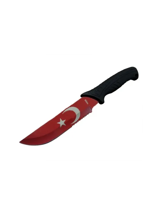 ieg™ Ayyıldız MF032 RD Kırmızı Av Bıçağı 31cm - Testere Detaylı Bıçak, Kılıflı, Plastik Sap