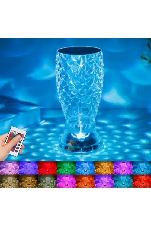 ieg™  Balık Süzgeç Model USB Şarjlı Kumandalı 16Farklı Işık Modlu Masa Üstü Kristal Akrilik Led