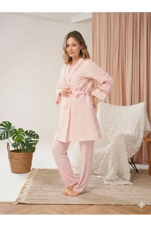 ieg™ Bone 5806 Kadın 3lü Sabahlıklı Lohusa Pijama Takımı